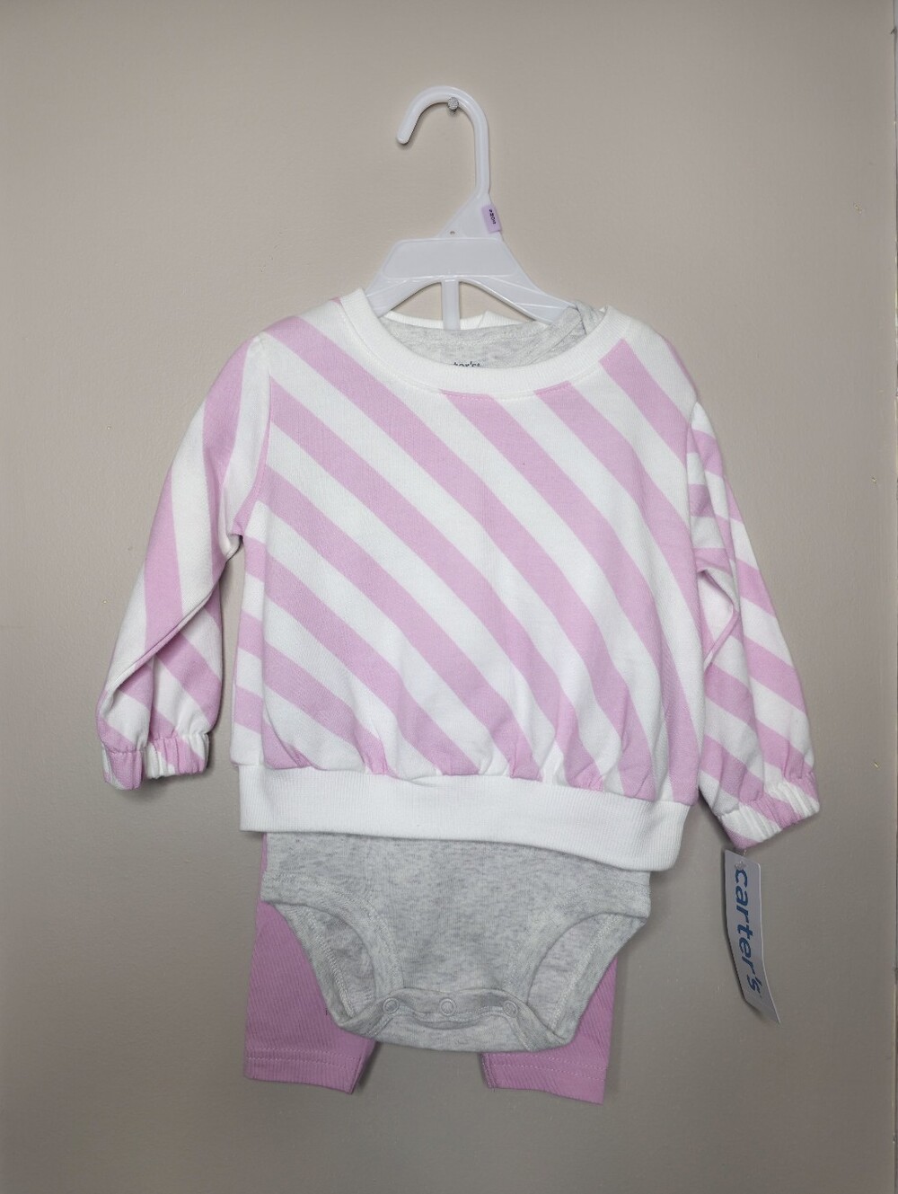 NWT Carter’s Baby Girl 3-Piece Outfit Set Pink Stripes 9M